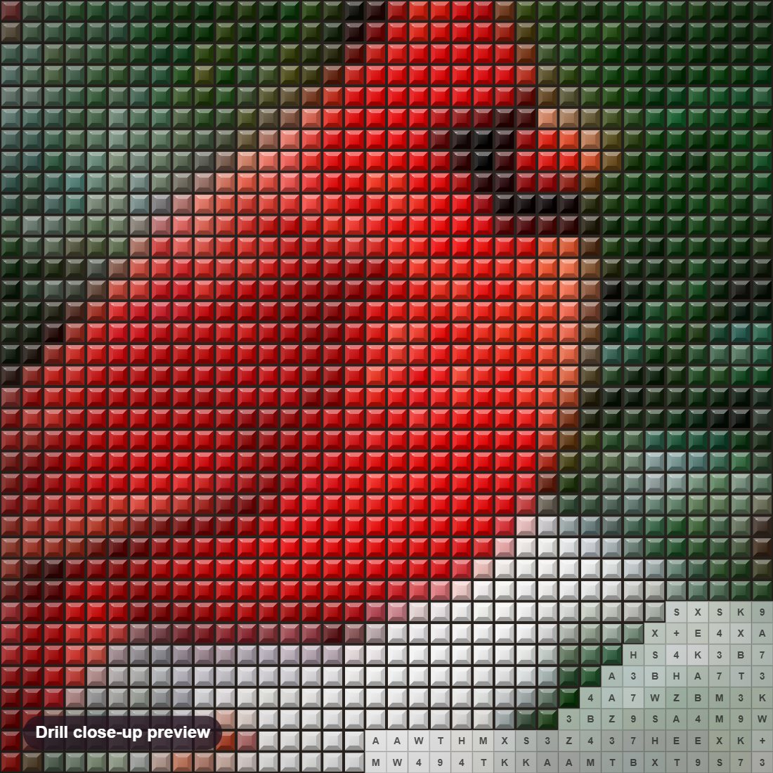 Close-up preview of the Cardinal Sitting on Christmas Tree diamond painting with square 5D drills and printed canvas symbols