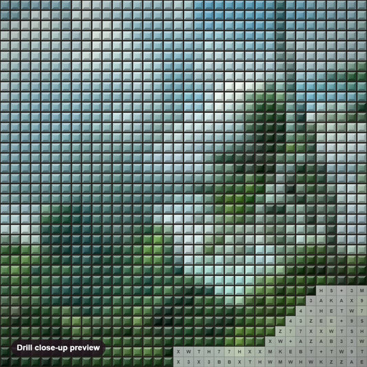 Close-up preview of the Caribbean Island diamond painting with square 5D drills and printed canvas symbols