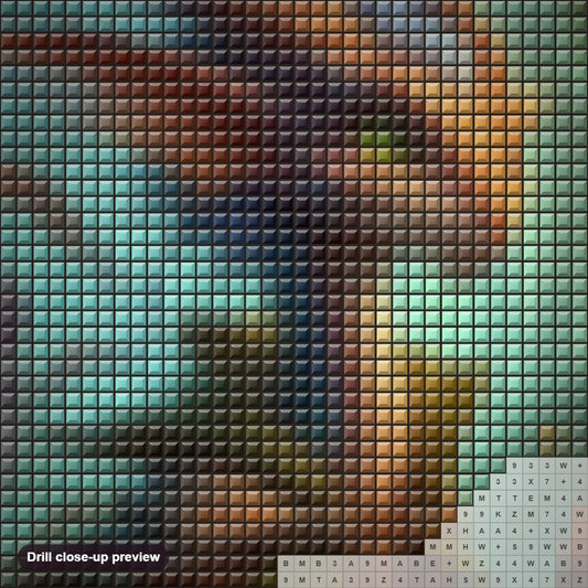 Close-up preview of the Caricature of a Fantasy Dragon diamond painting with square 5D drills and printed canvas symbols