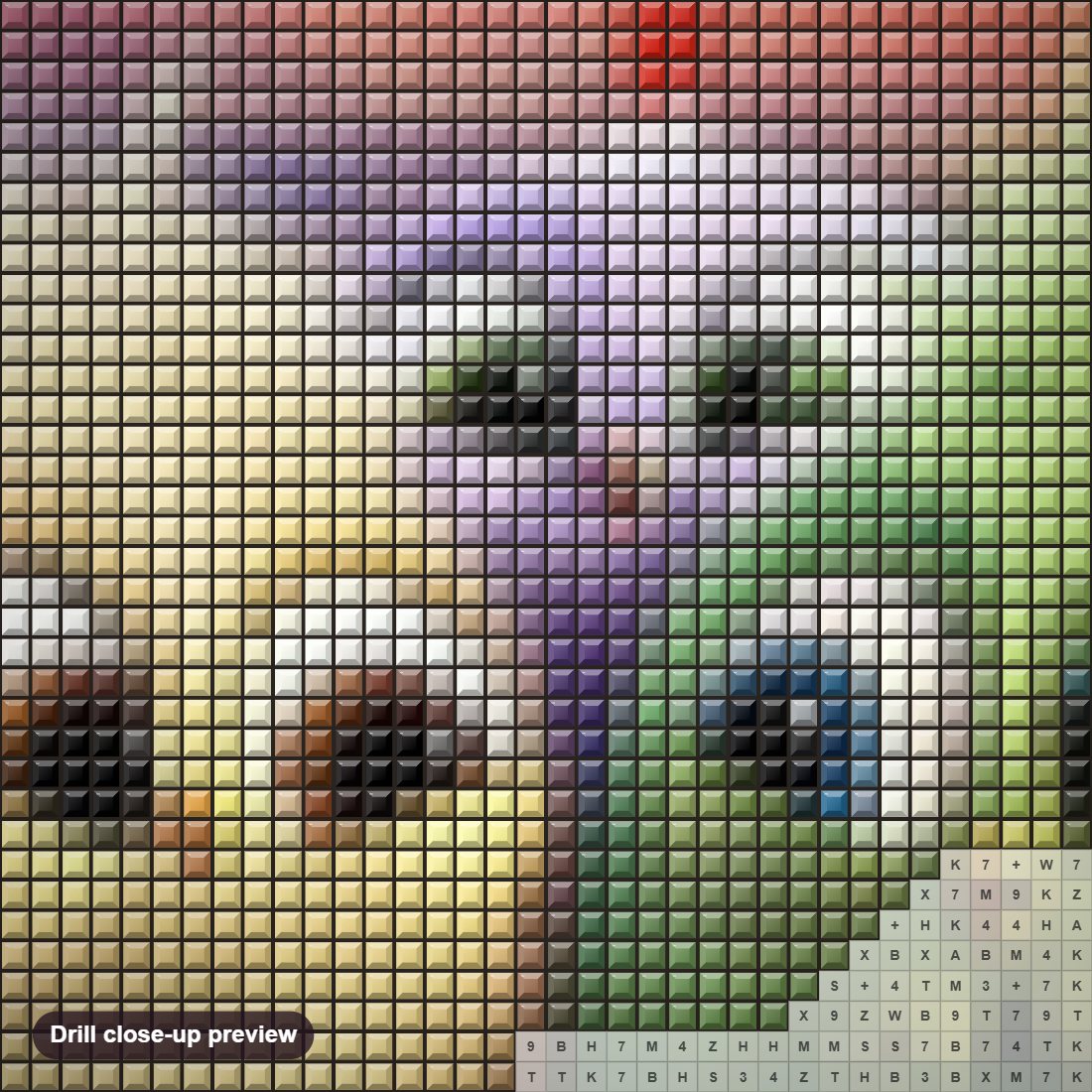 Close-up preview of the Cartoon Birds diamond painting with square 5D drills and printed canvas symbols