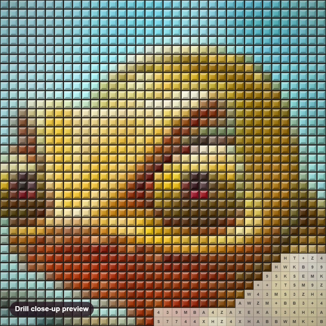 Close-up preview of the Cartoon Chameleon diamond painting with square 5D drills and printed canvas symbols