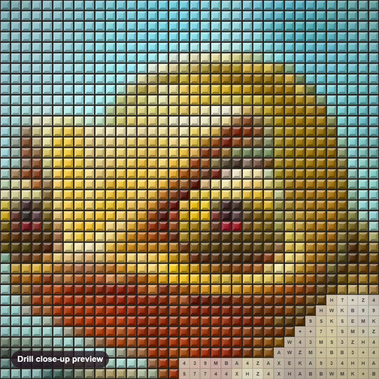 Close-up preview of the Cartoon Chameleon diamond painting with square 5D drills and printed canvas symbols