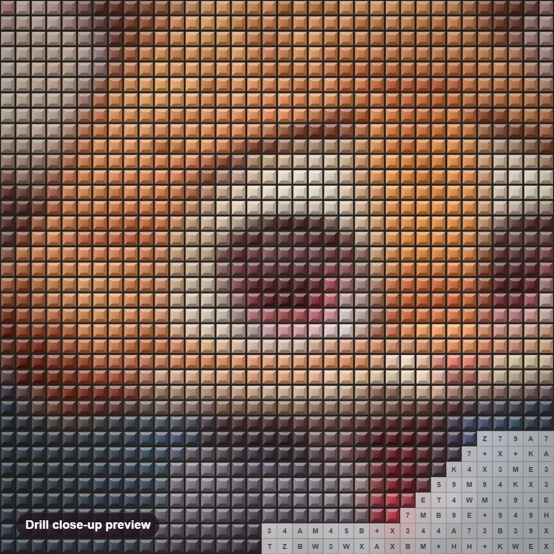 Close-up preview of the Cartoon Fox diamond painting with square 5D drills and printed canvas symbols
