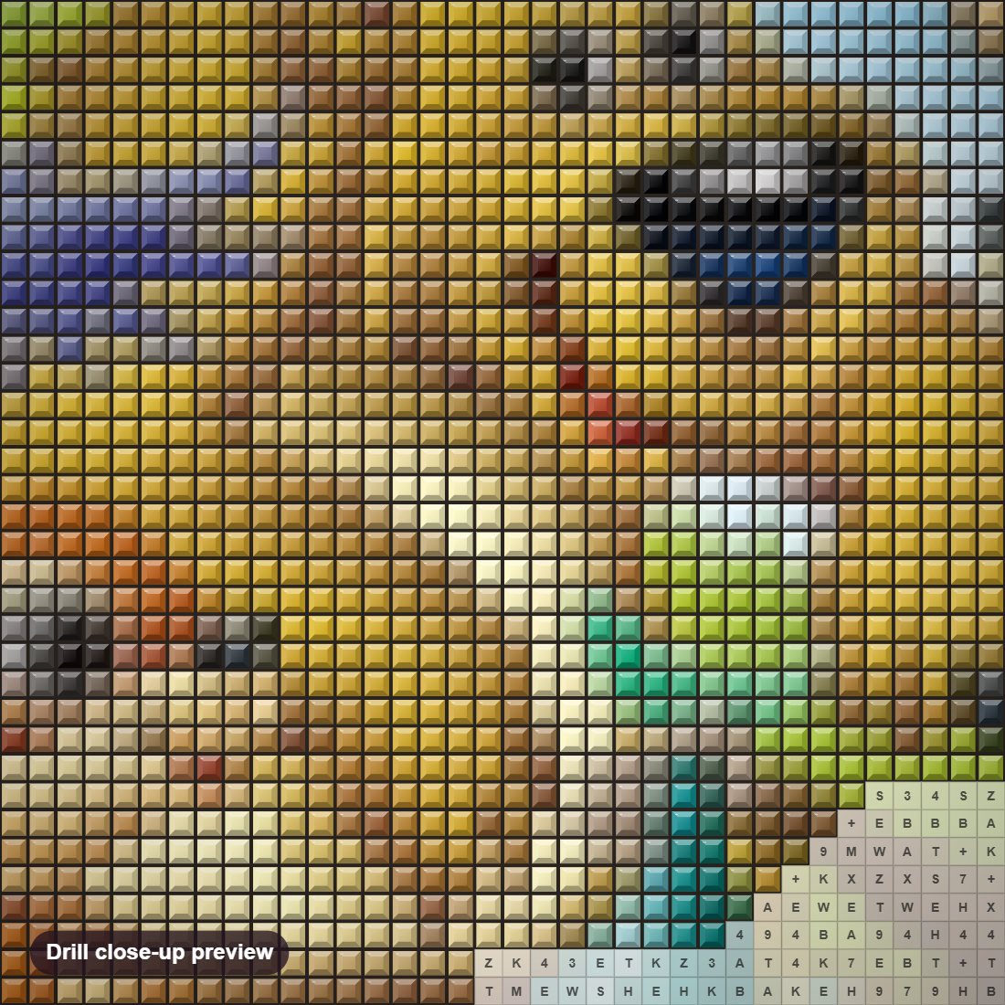 Close-up preview of the Cartoon Friends diamond painting with square 5D drills and printed canvas symbols