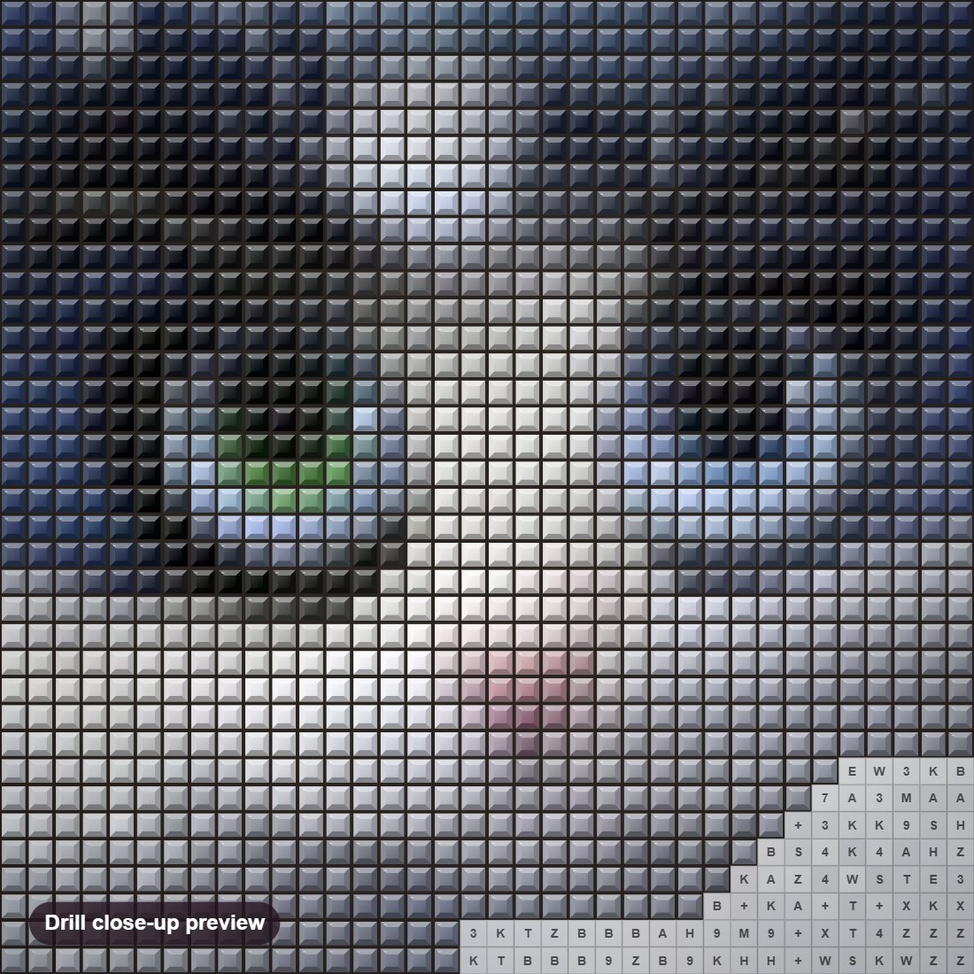 Close-up preview of the Cartoon Kitty diamond painting with square 5D drills and printed canvas symbols