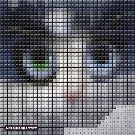 Close-up preview of the Cartoon Kitty diamond painting with square 5D drills and printed canvas symbols