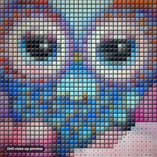 Close-up preview of the Cartoon Owl & Flowers diamond painting with square 5D drills and printed canvas symbols
