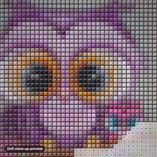 Close-up preview of the Cartoon Owl with Baby diamond painting with square 5D drills and printed canvas symbols