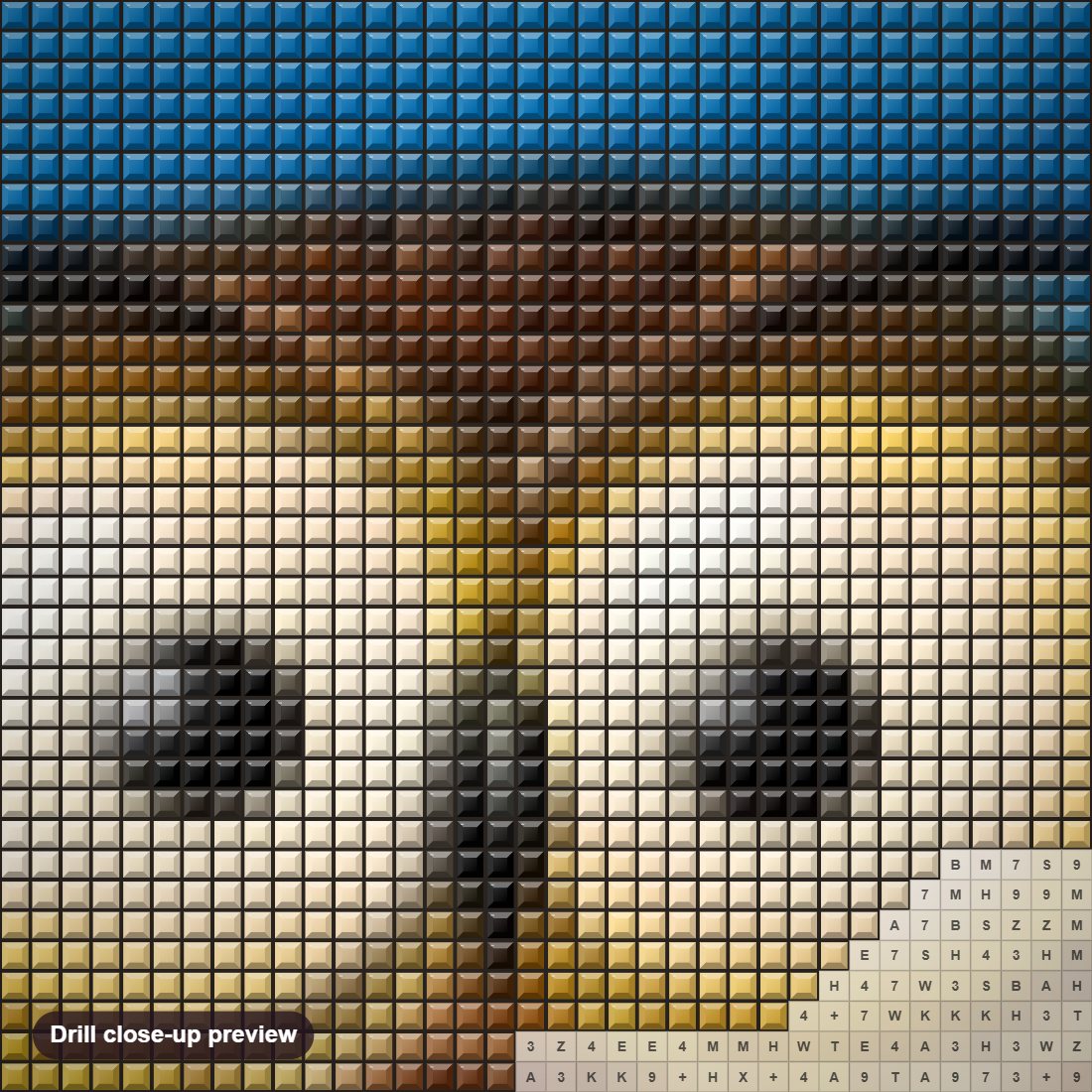 Close-up preview of the Cartoon Owl with Big Eyes diamond painting with square 5D drills and printed canvas symbols