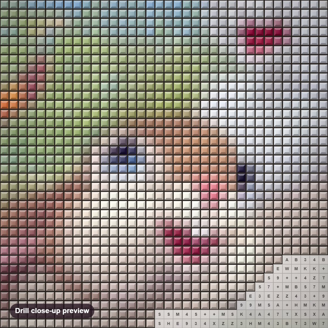 Close-up preview of the Cartoon Rabbits & Butterflies diamond painting with square 5D drills and printed canvas symbols
