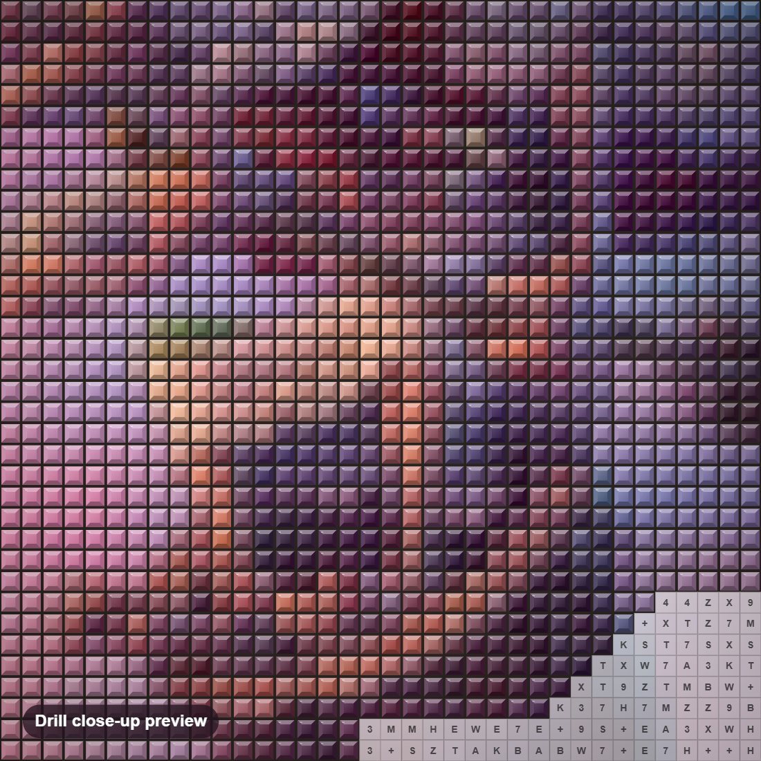 Close-up preview of the Cartoon Witch diamond painting with square 5D drills and printed canvas symbols