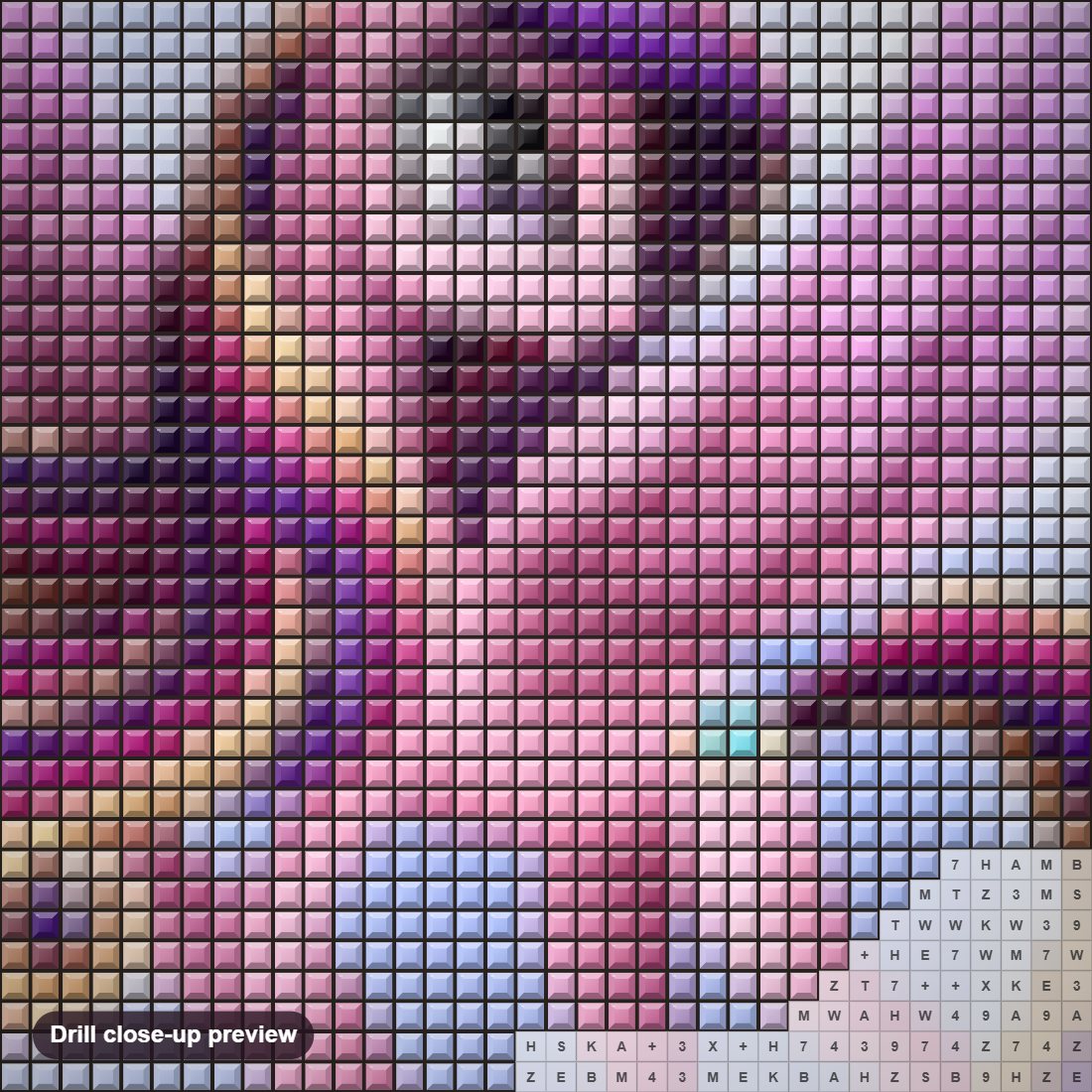 Close-up preview of the Cartoonist Unicorn diamond painting with square 5D drills and printed canvas symbols
