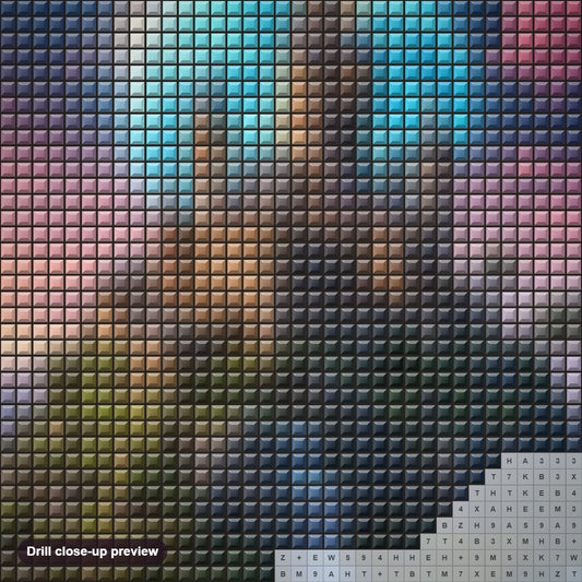 Close-up preview of the Castle in Paradise diamond painting with square 5D drills and printed canvas symbols