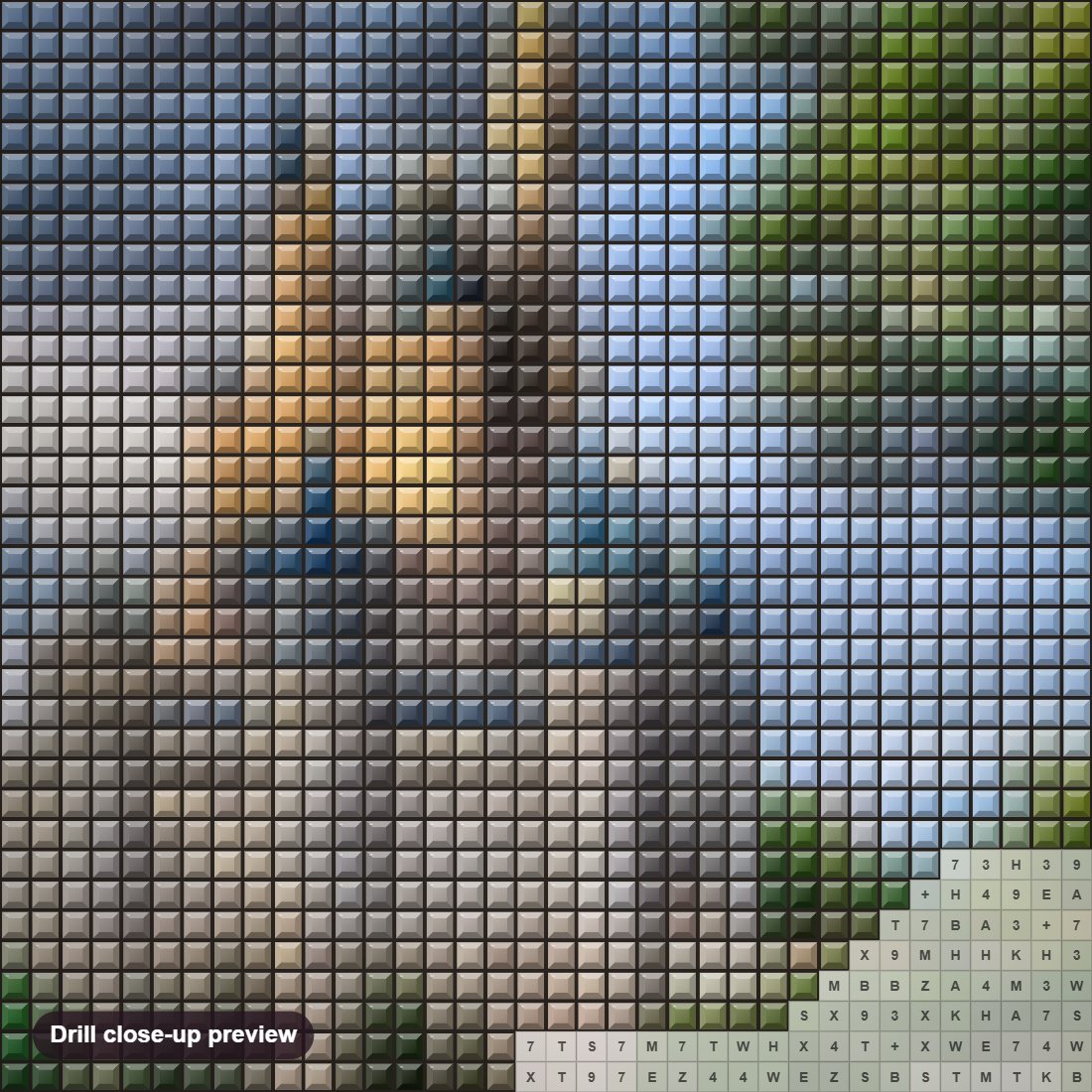 Close-up preview of the Castle in the Forest diamond painting with square 5D drills and printed canvas symbols