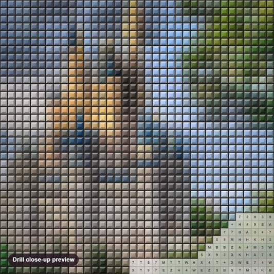 Close-up preview of the Castle in the Forest diamond painting with square 5D drills and printed canvas symbols