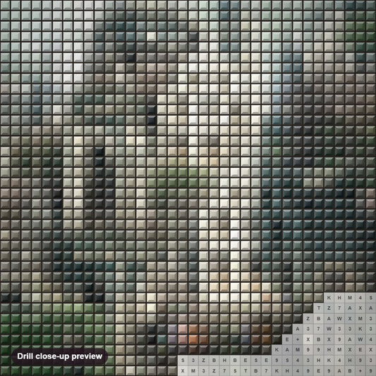 Close-up preview of the Castle in the Middle of Forest diamond painting with square 5D drills and printed canvas symbols