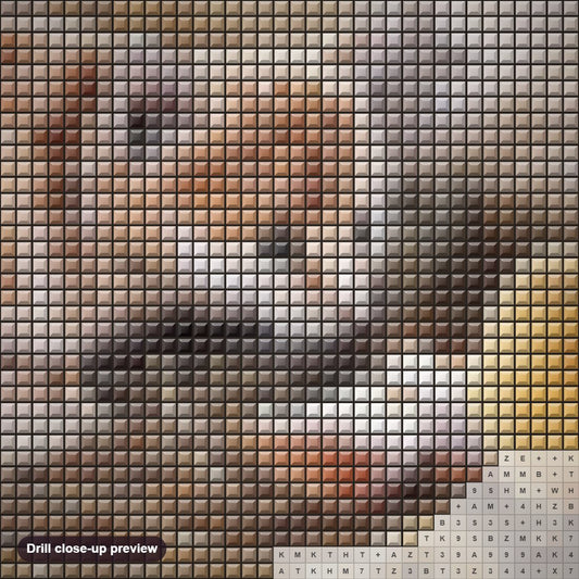 Close-up preview of the Cat & Chicks diamond painting with square 5D drills and printed canvas symbols
