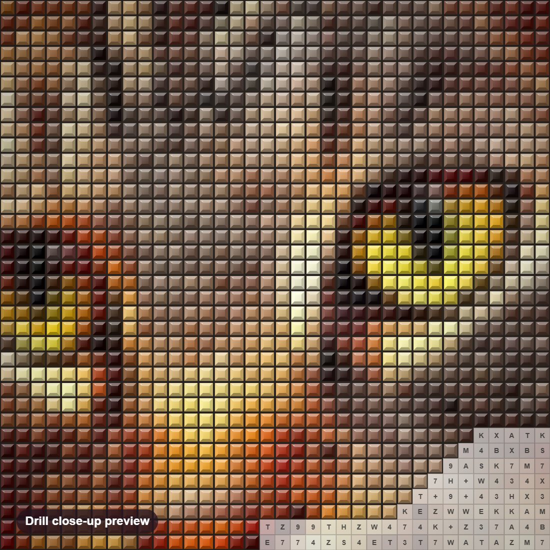 Close-up preview of the Cat Face Close up diamond painting with square 5D drills and printed canvas symbols