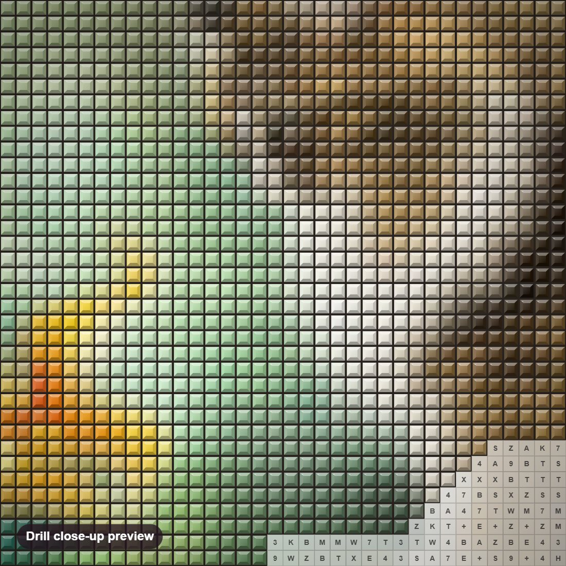 Close-up preview of the Cat & Goldfish diamond painting with square 5D drills and printed canvas symbols