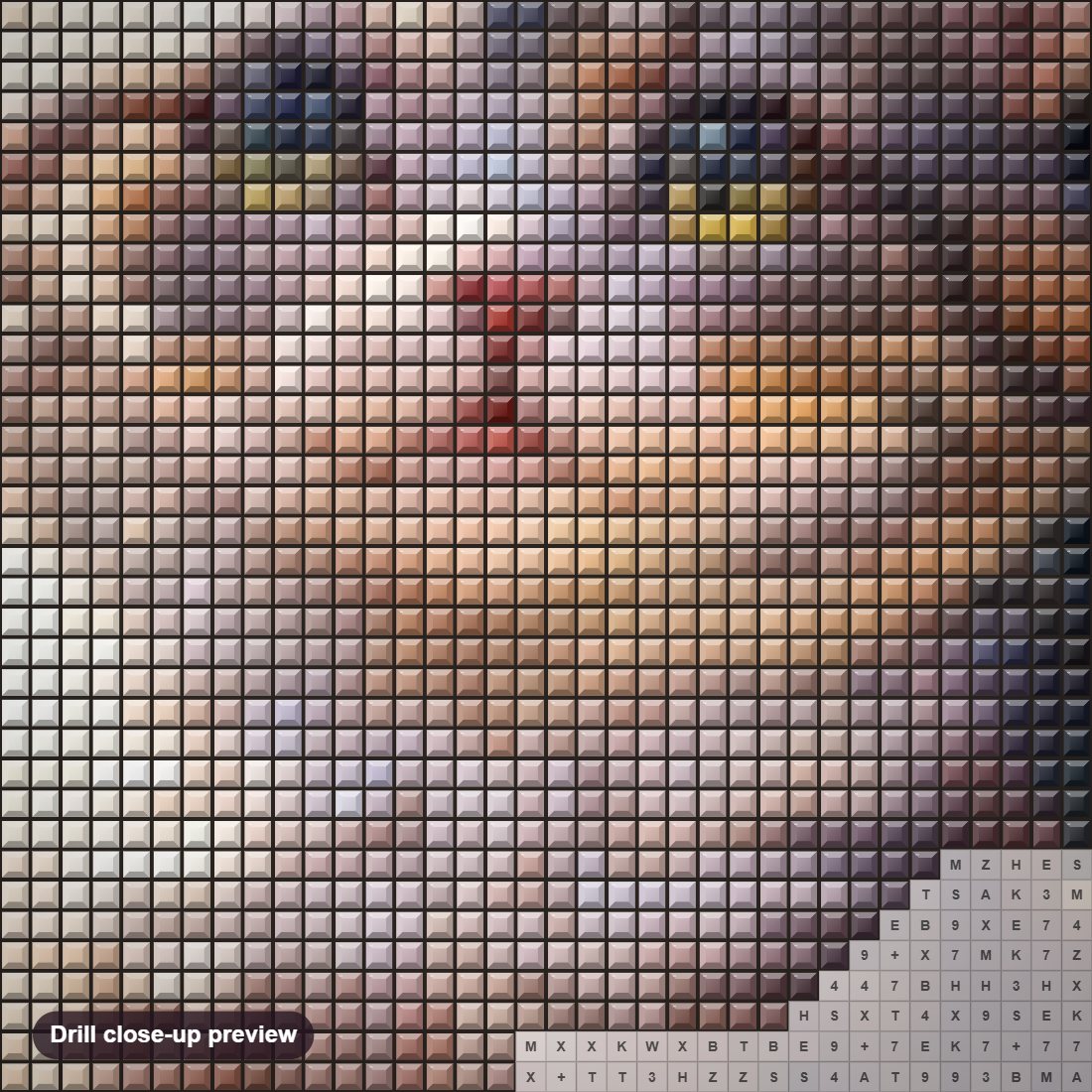 Close-up preview of the Cat in Plants diamond painting with square 5D drills and printed canvas symbols