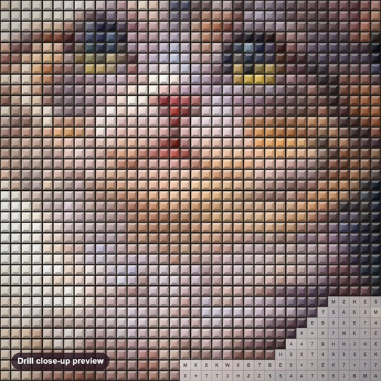 Close-up preview of the Cat in Plants diamond painting with square 5D drills and printed canvas symbols
