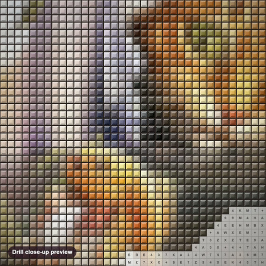 Close-up preview of the Cat is Ready to Attack diamond painting with square 5D drills and printed canvas symbols