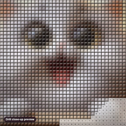 Close-up preview of the Cat is Swinging diamond painting with square 5D drills and printed canvas symbols