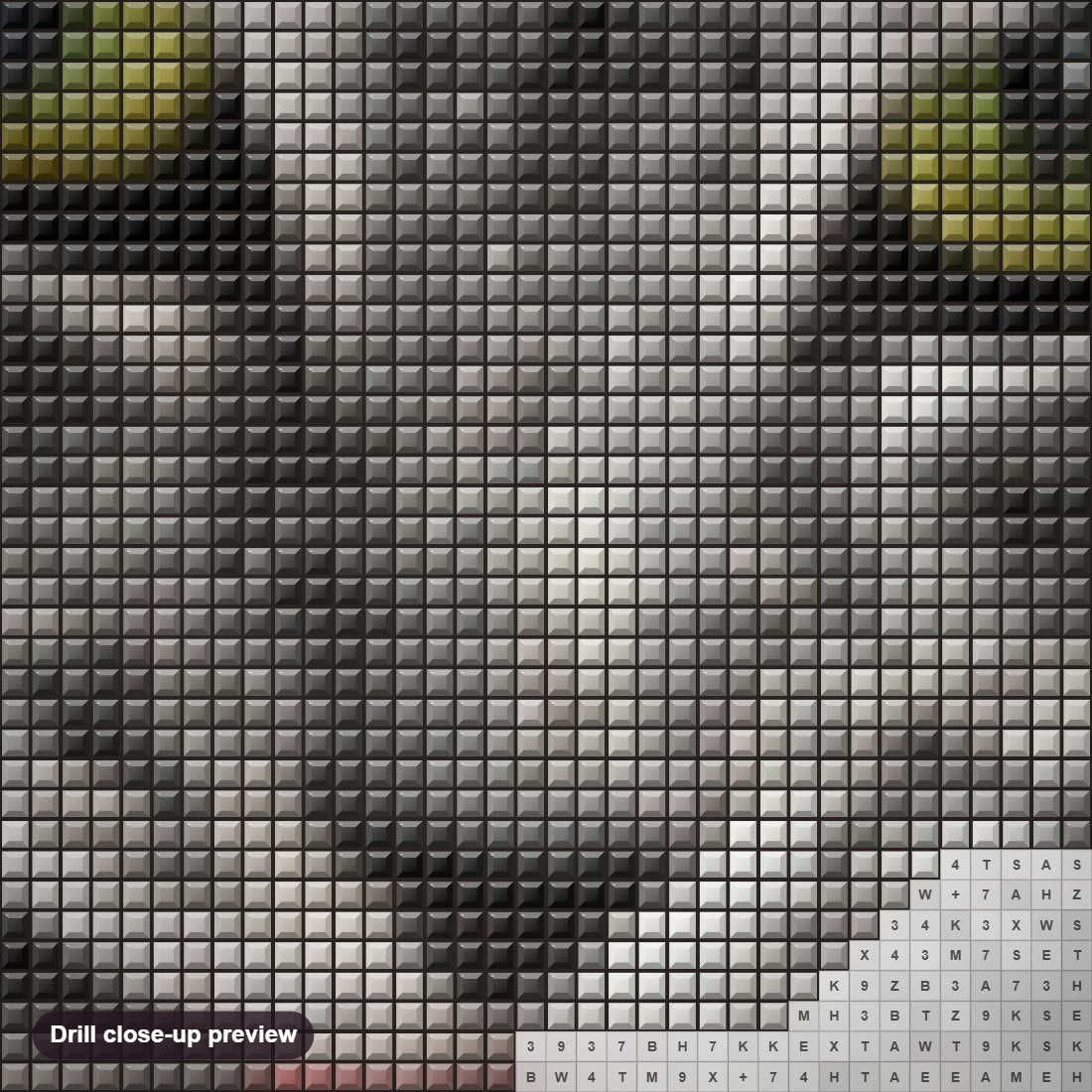 Close-up preview of the Cat Licking Paw diamond painting with square 5D drills and printed canvas symbols