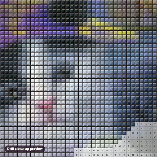 Close-up preview of the Cat & Mouse diamond painting with square 5D drills and printed canvas symbols