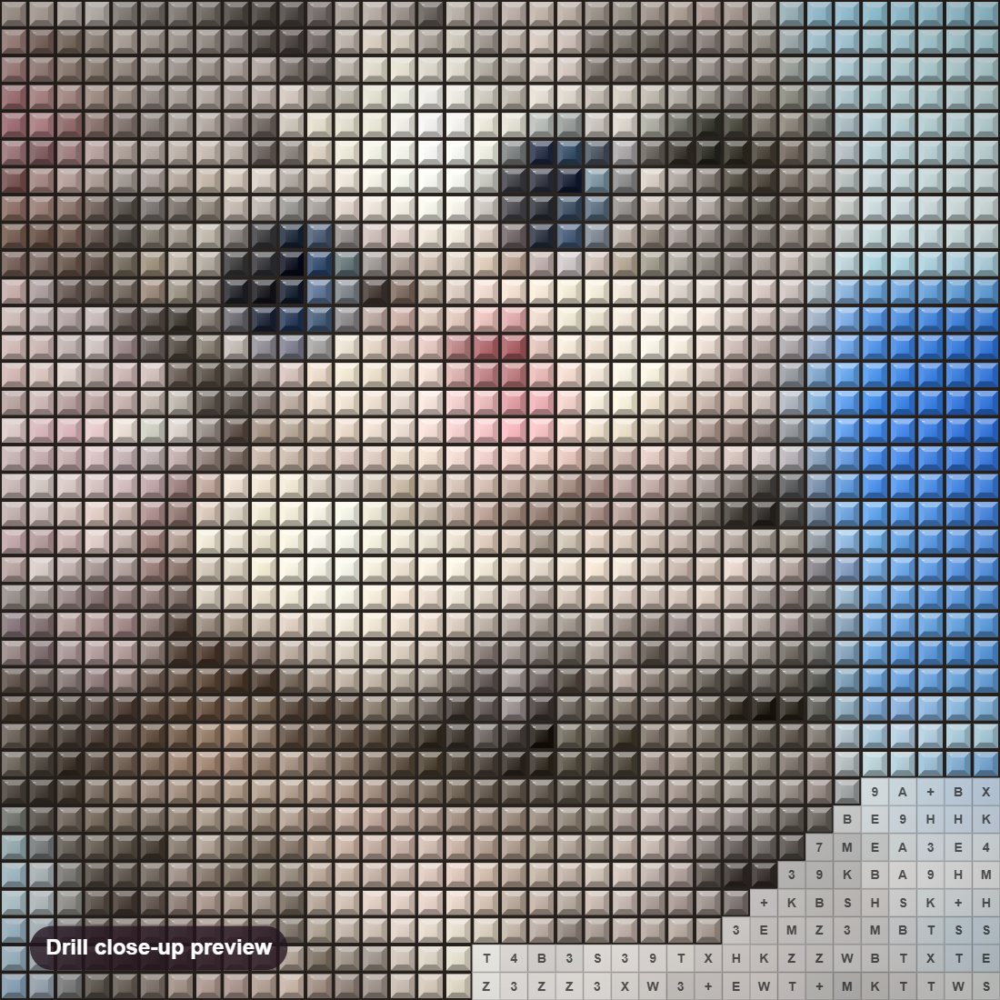 Close-up preview of the Cat on the Beach diamond painting with square 5D drills and printed canvas symbols