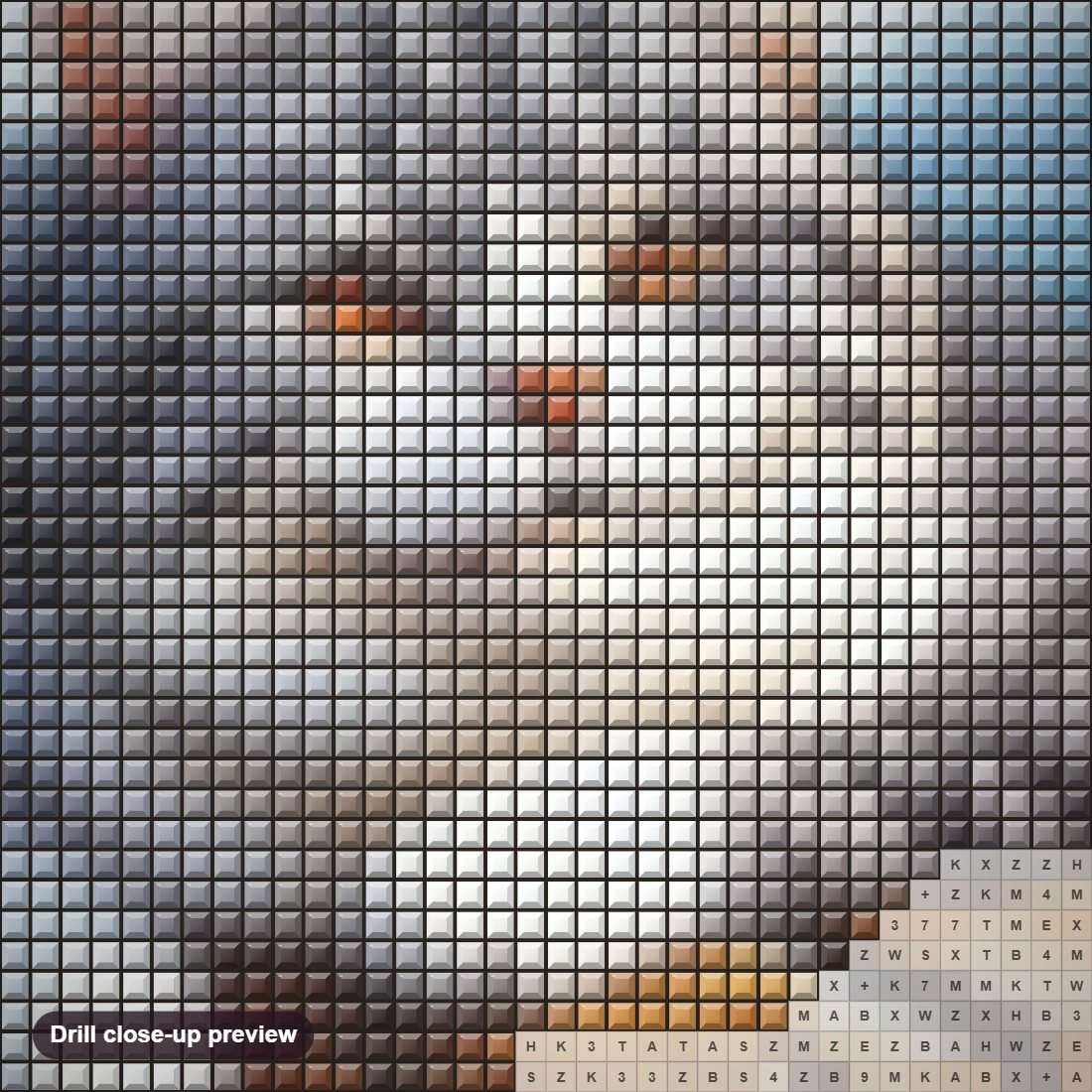 Close-up preview of the Cat Perched on Wood Adrift diamond painting with square 5D drills and printed canvas symbols