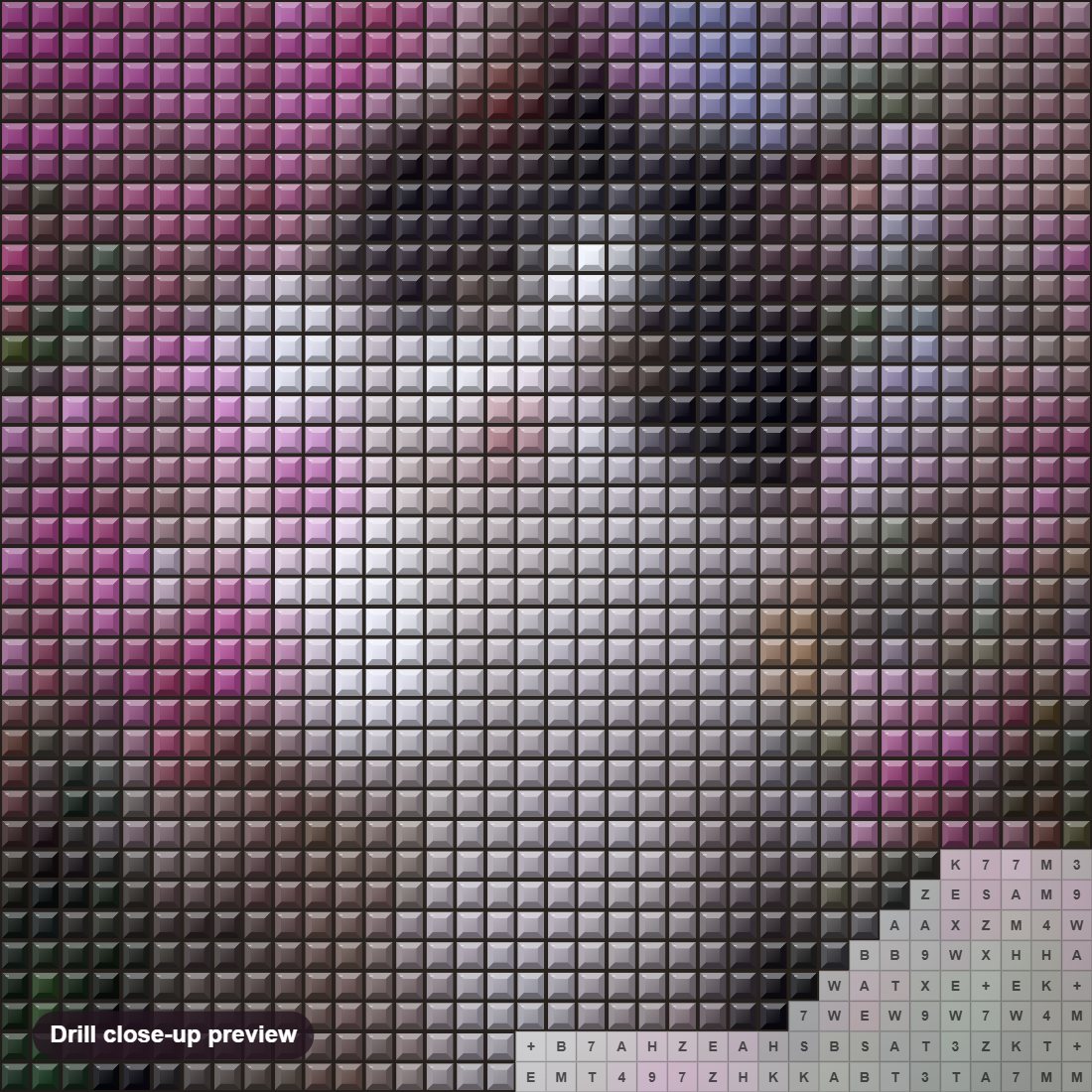 Close-up preview of the Cat Playing in Flowers diamond painting with square 5D drills and printed canvas symbols