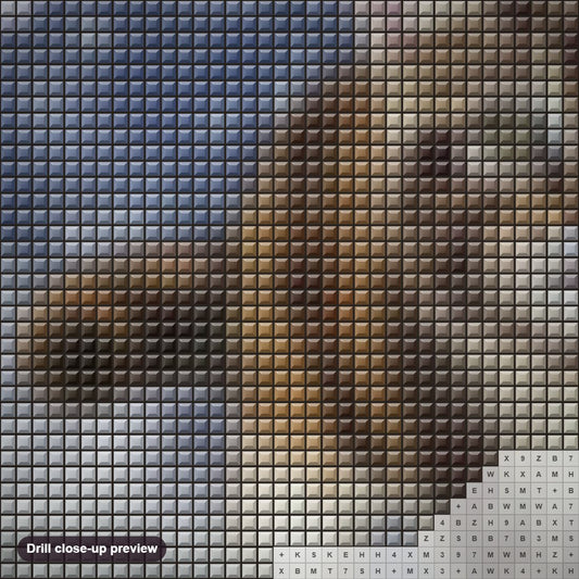 Close-up preview of the Cat Running in Water diamond painting with square 5D drills and printed canvas symbols