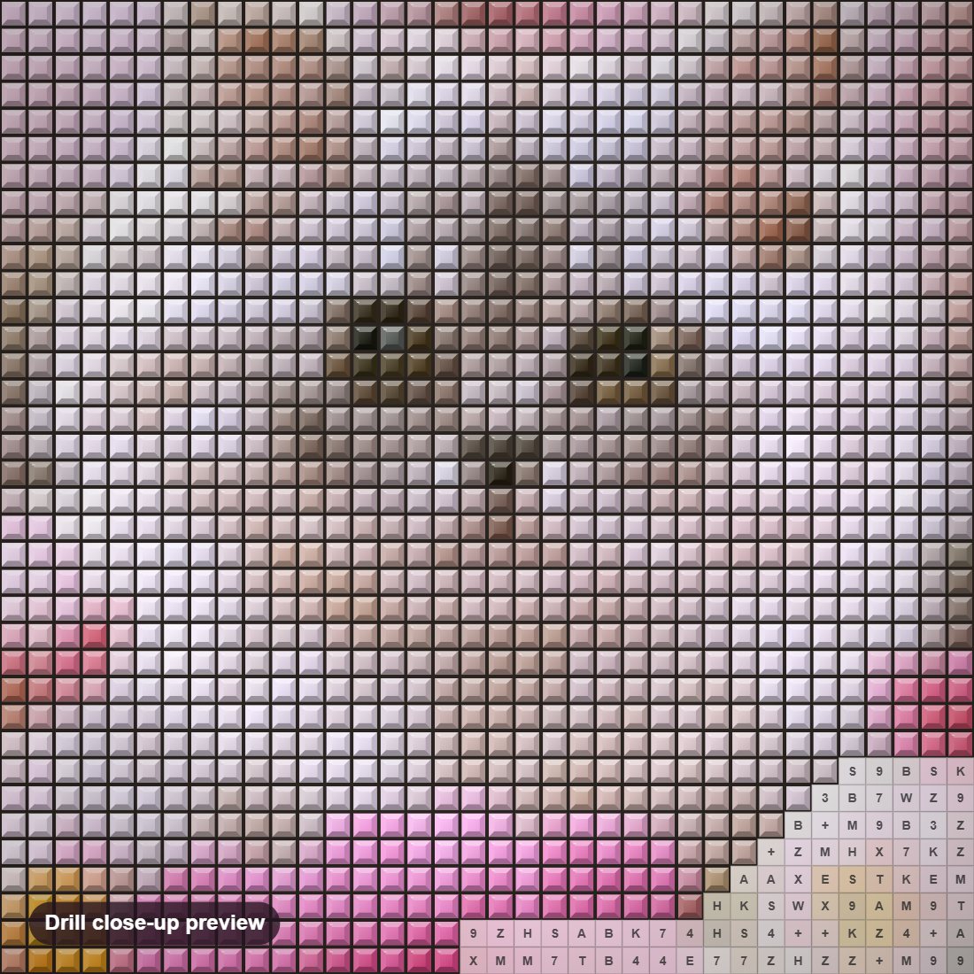 Close-up preview of the Cat Sitting in Flowers diamond painting with square 5D drills and printed canvas symbols