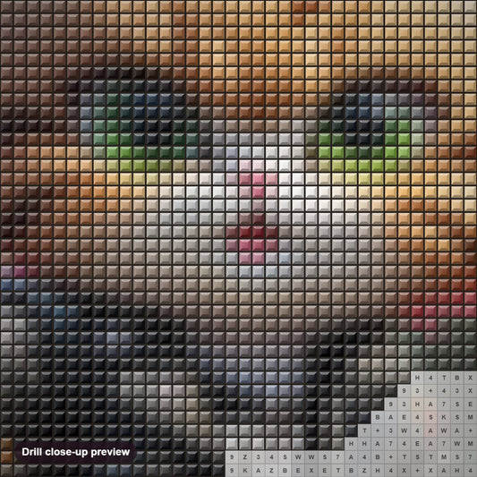 Close-up preview of the Cat tastic Rock Star diamond painting with square 5D drills and printed canvas symbols