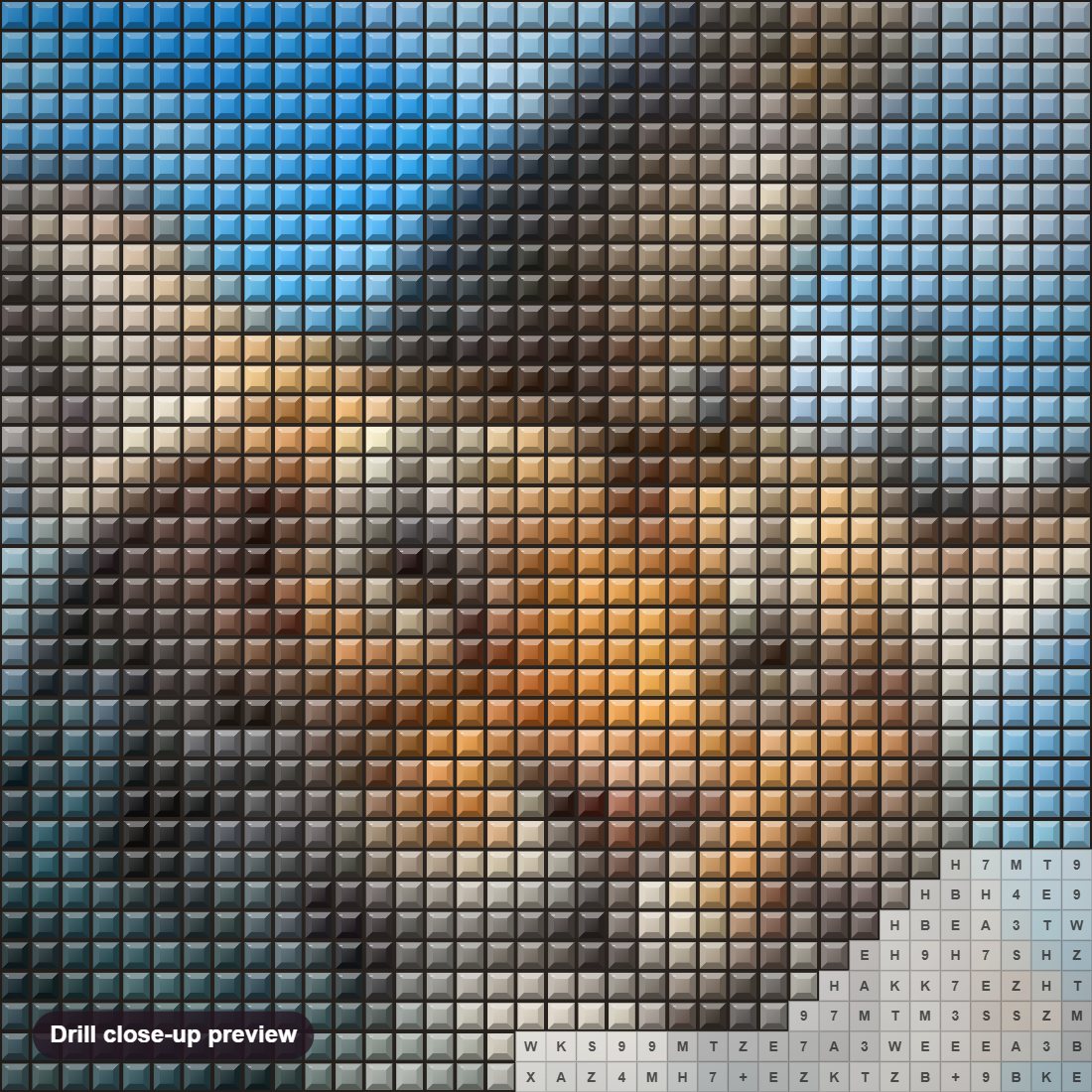 Close-up preview of the Cat & Tiger Swimming diamond painting with square 5D drills and printed canvas symbols