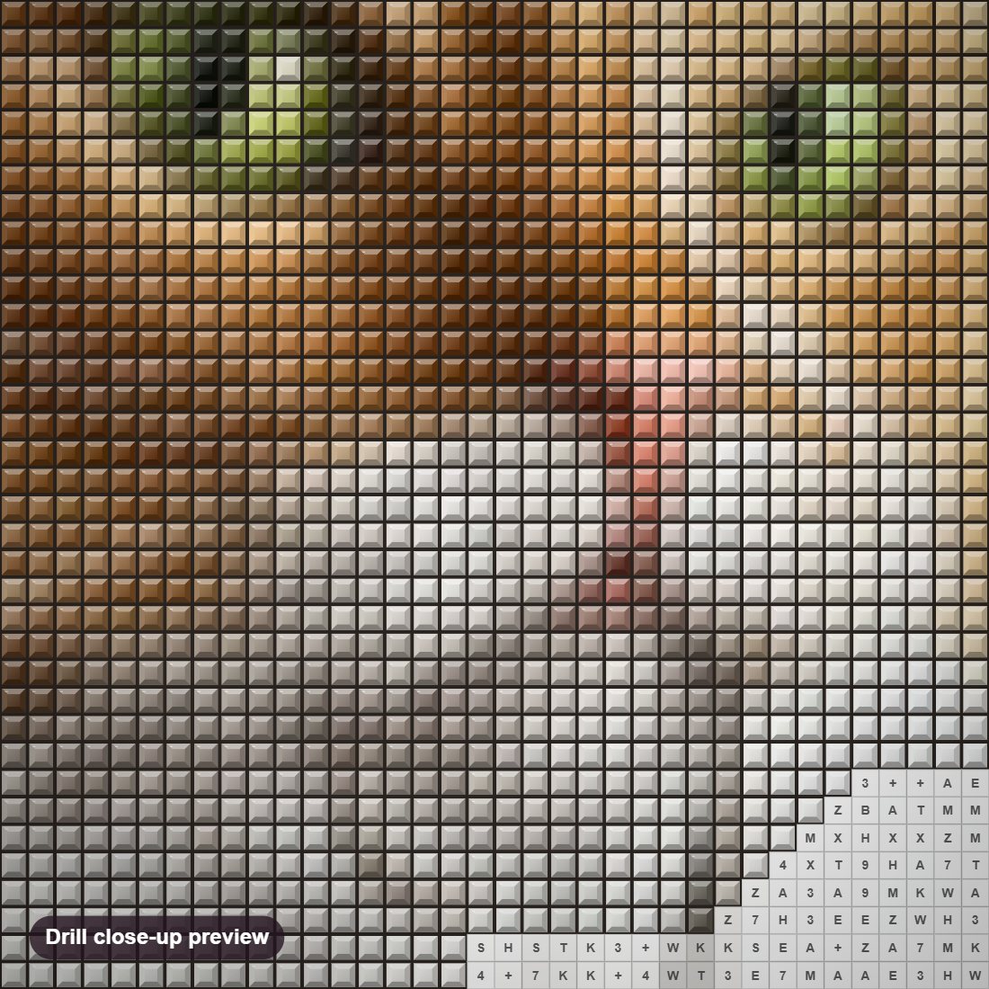 Close-up preview of the Cat with Mouse in its Mouth diamond painting with square 5D drills and printed canvas symbols