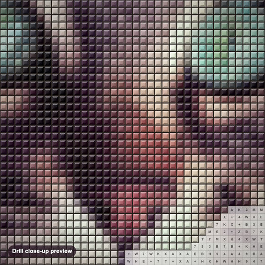 Close-up preview of the Cat with Turquoise Eyes diamond painting with square 5D drills and printed canvas symbols