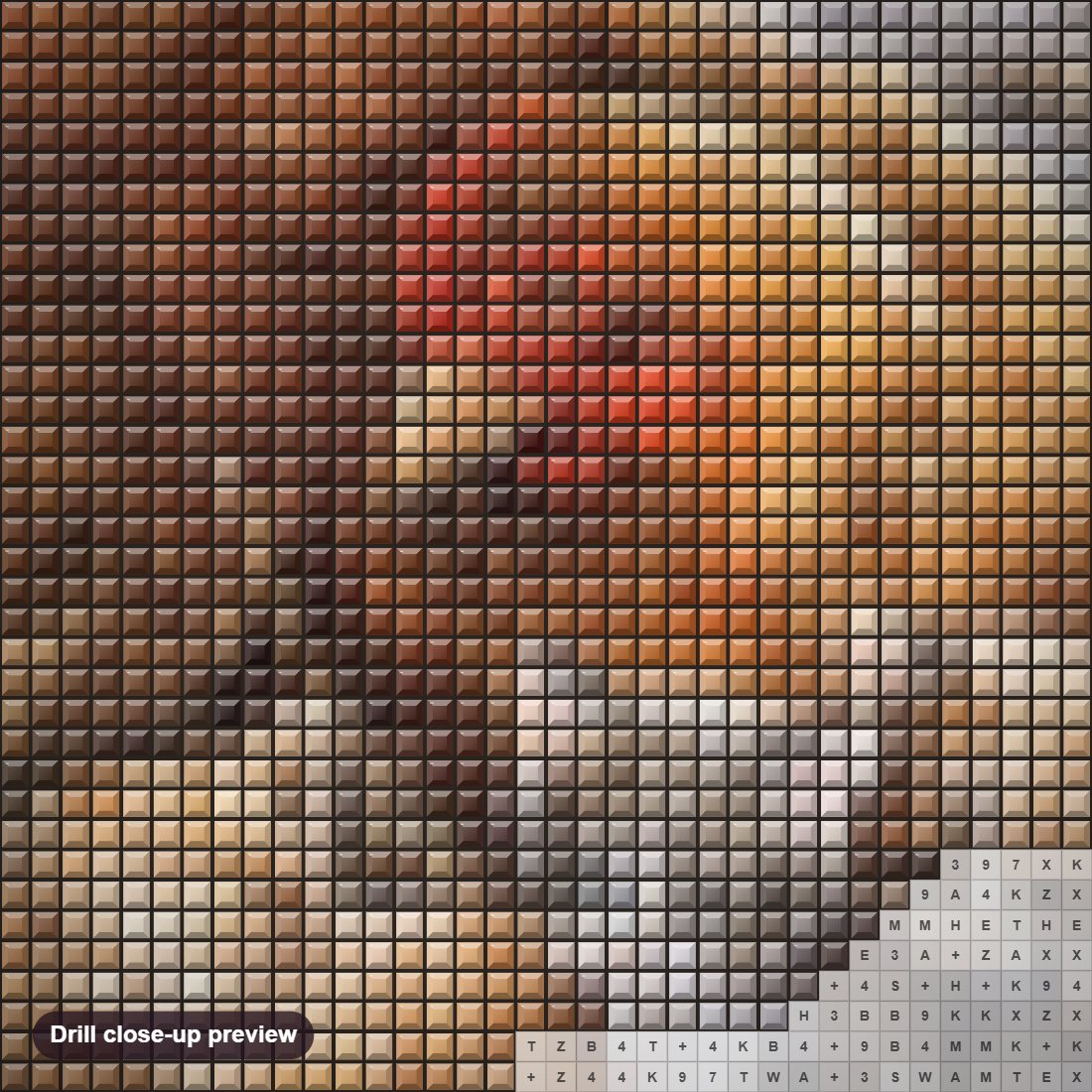 Close-up preview of the Cats & Chicken diamond painting with square 5D drills and printed canvas symbols