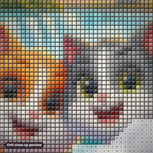 Close-up preview of the Cat's Selfie Time diamond painting with square 5D drills and printed canvas symbols