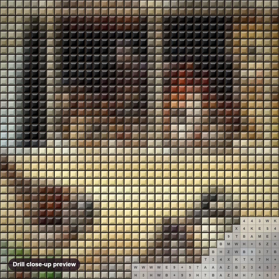 Close-up preview of the Cats Starring Sparrows from Window diamond painting with square 5D drills and printed canvas symbols