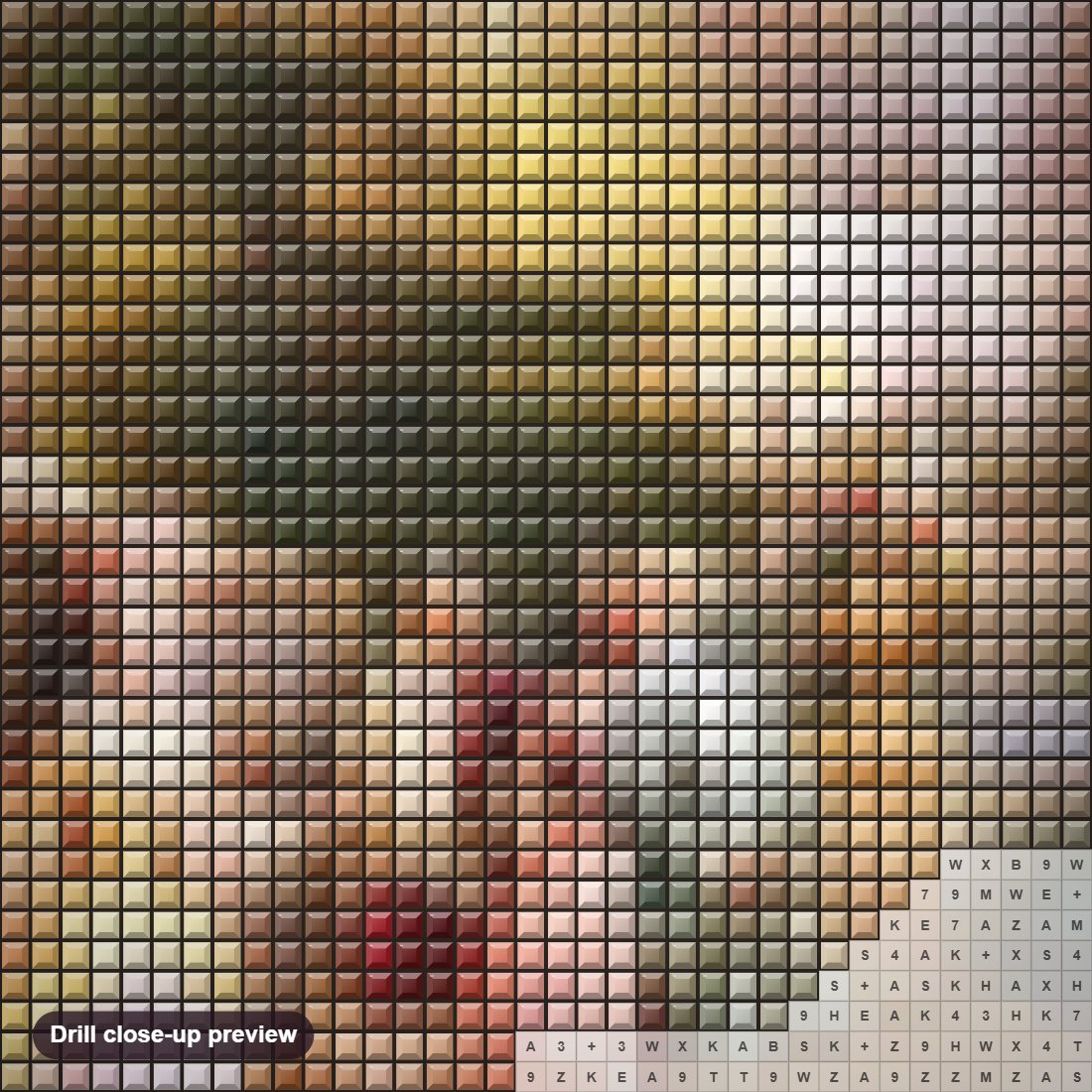 Close-up preview of the Cesare Agostino Detti's Art Work diamond painting with square 5D drills and printed canvas symbols