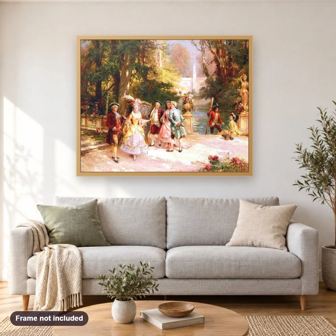 Cesare Agostino Detti's Art Work diamond painting shown framed on a living room wall above a sofa