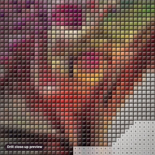 Close-up preview of the Chameleon diamond painting with square 5D drills and printed canvas symbols