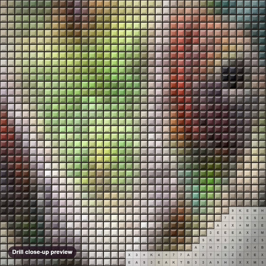 Close-up preview of the Chameleon Face diamond painting with square 5D drills and printed canvas symbols