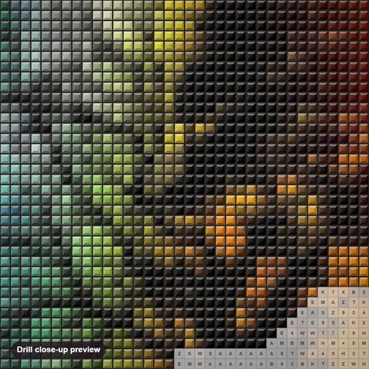 Close-up preview of the Change of Day & Night diamond painting with square 5D drills and printed canvas symbols