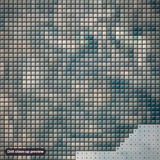 Close-up preview of the Chaotic Clouds of Jupiter diamond painting with square 5D drills and printed canvas symbols