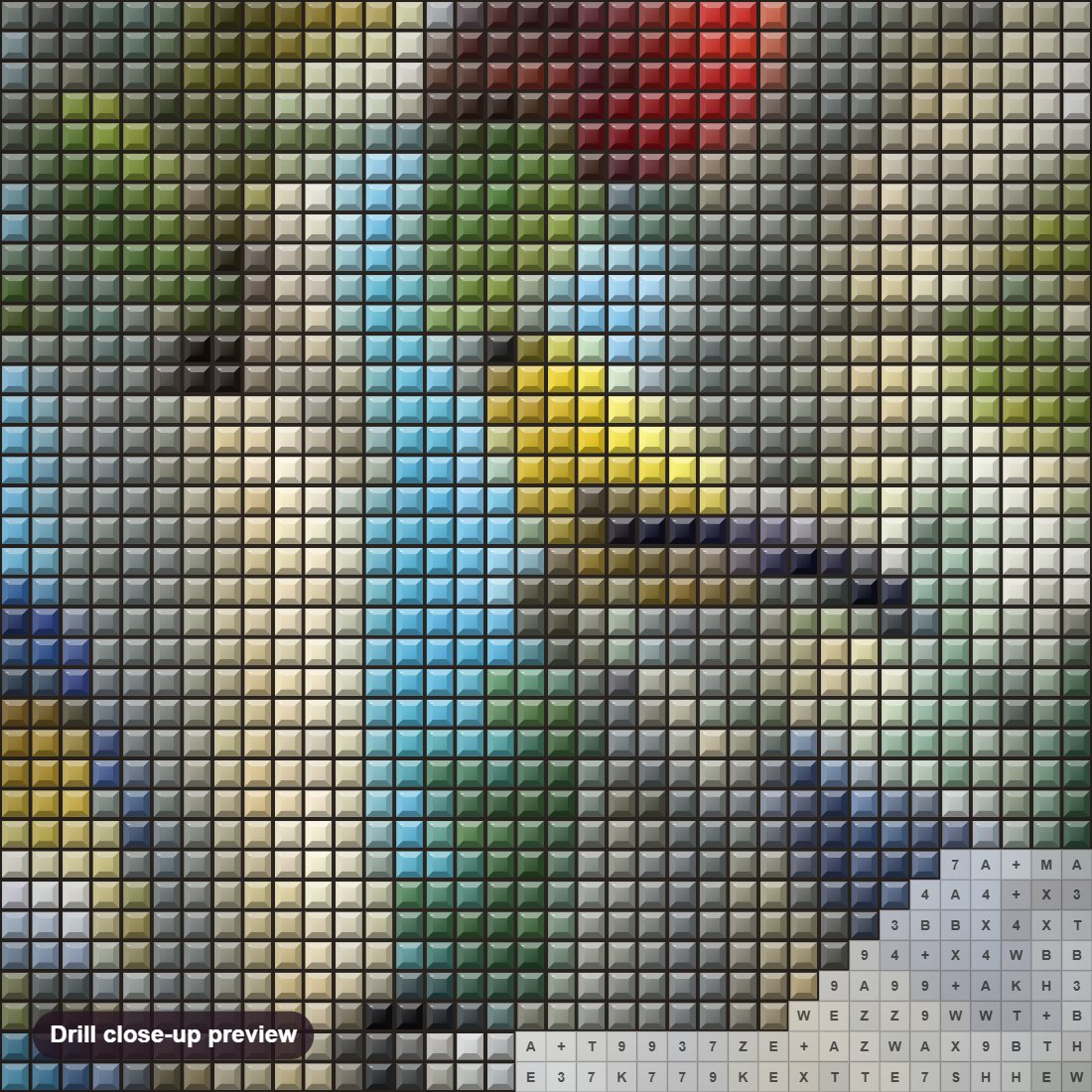 Close-up preview of the Charming Birds diamond painting with square 5D drills and printed canvas symbols
