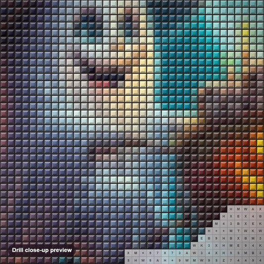 Close-up preview of the Charming Ghost on Ride diamond painting with square 5D drills and printed canvas symbols