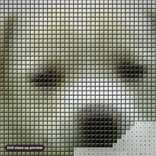 Close-up preview of the Charming Puppy diamond painting with square 5D drills and printed canvas symbols